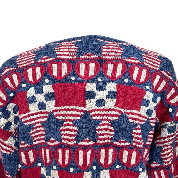 Vintage Talbots Patriotic American Flag Cardigan Embroidered Red White Blue L - Picture 6 of 11
